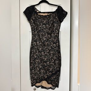 Black Lace Cap Sleeve Bodycon Dress - Runs SMALL! Best for someone size 2-4